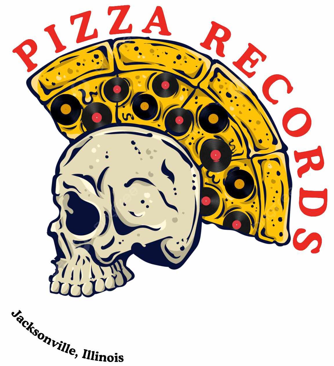 New Pizza Records logo, with skull and pizza slices-mohawk